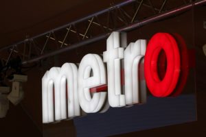 Photo of illuminated Metro logo